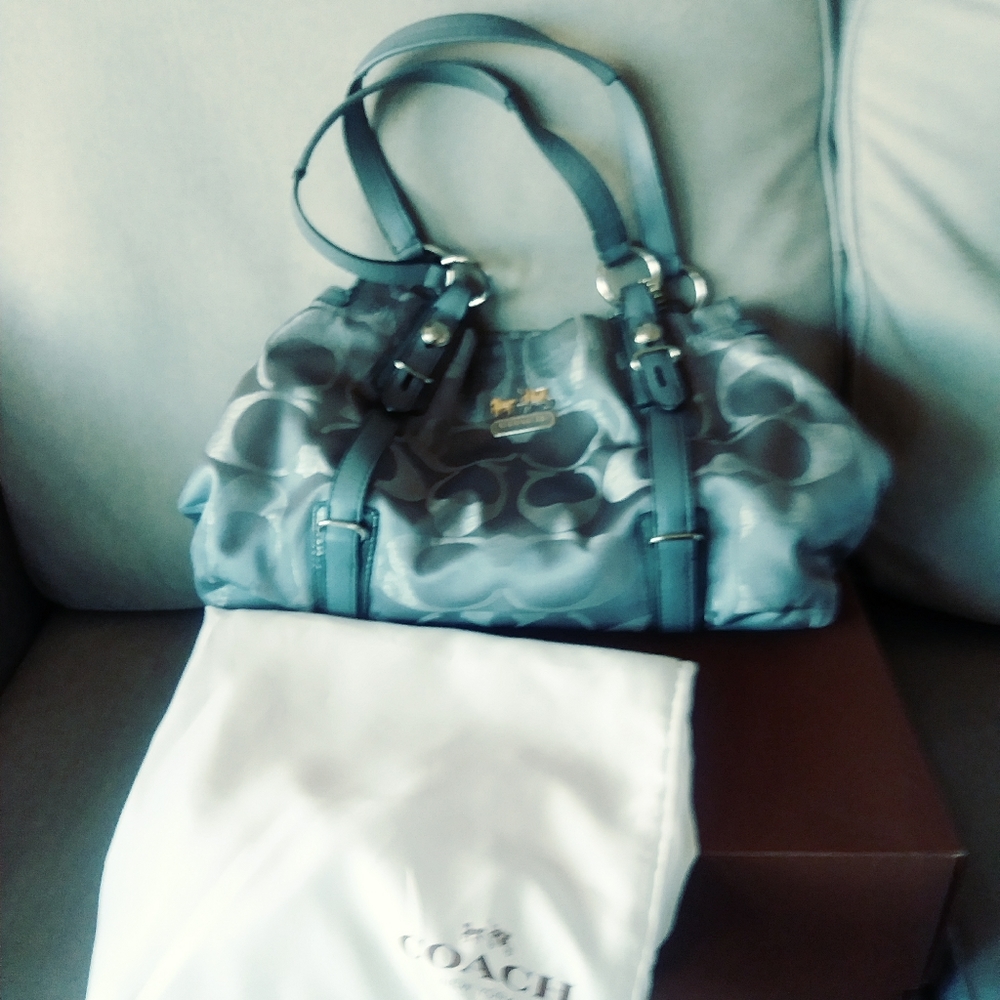 Coach silver monogram hand bag